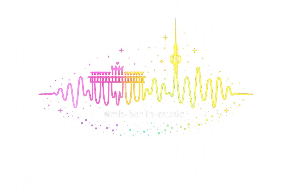 Illustration einer Stadtsilhouette mit einem Geb&auml;ude und einem Turm, umgeben von einer bunten, wellenf&ouml;rmigen Linie in Rosa und Gelb auf wei&szlig;em Hintergrund.